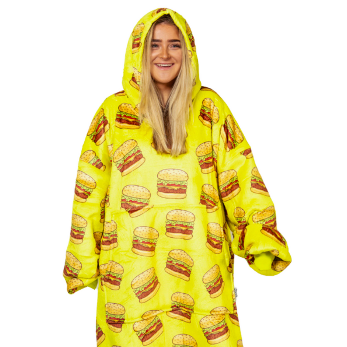 Burger Print Blanket Hoodie with a Sherpa Lining