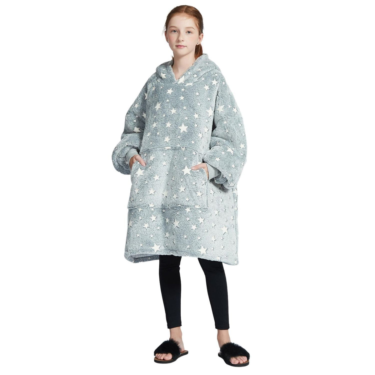 Kids' Glow in the Dark Star Blanket Hoodie with Sherpa