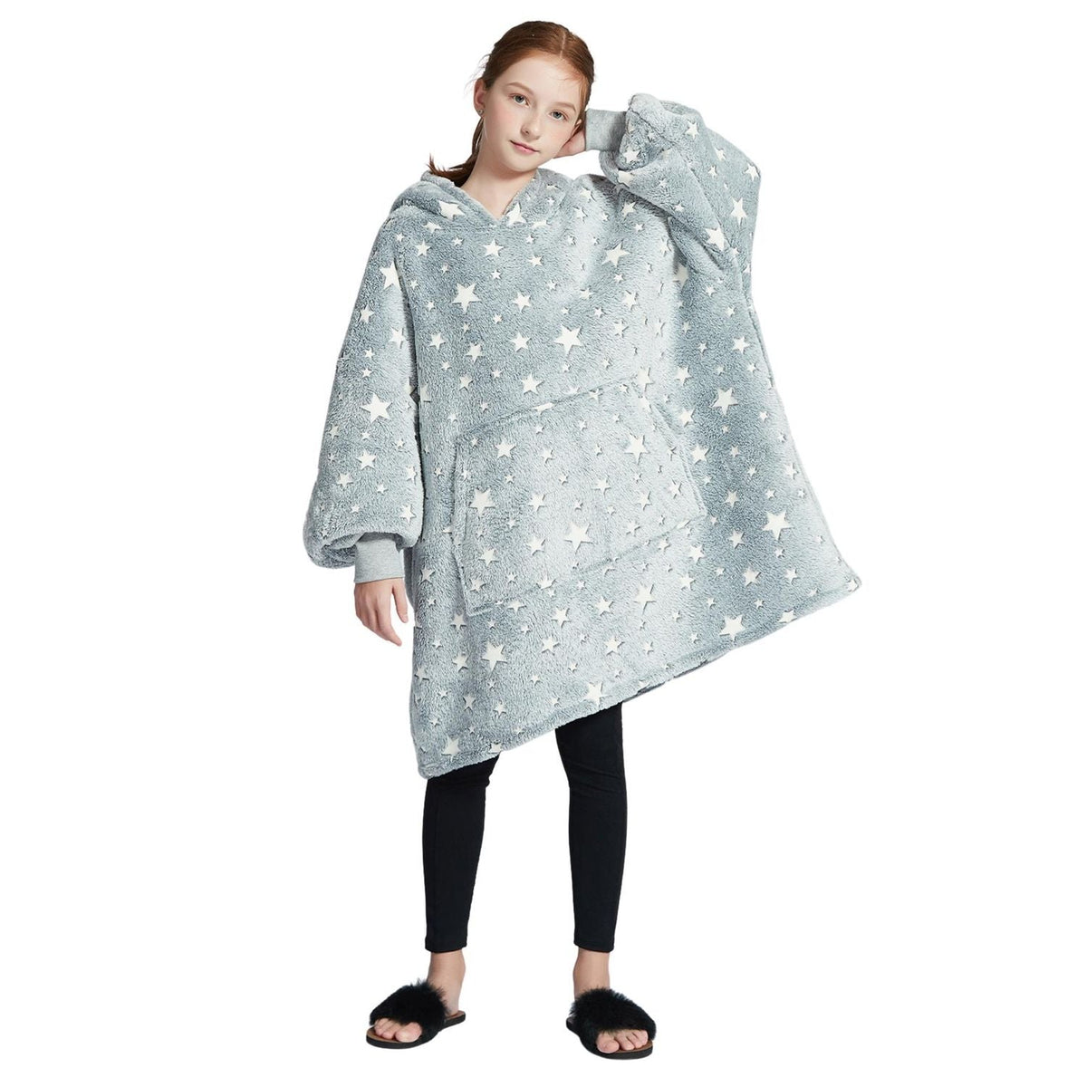 Kids' Glow in the Dark Star Blanket Hoodie with Sherpa