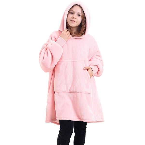 Kids' Pink Blanket Hoodie with a Sherpa Lining