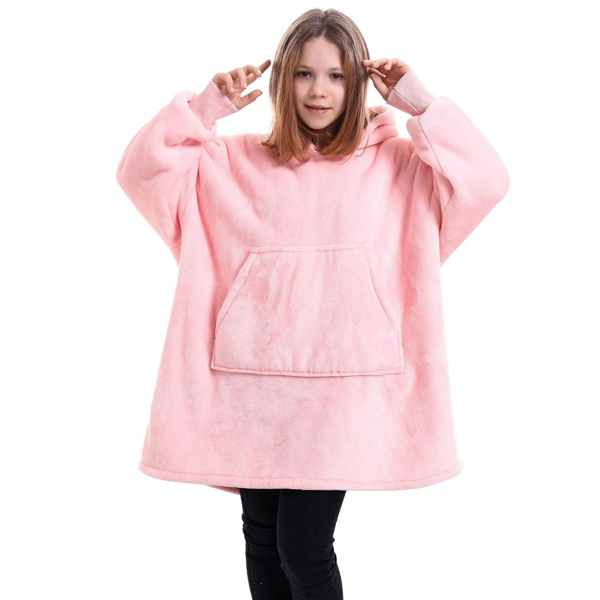 Kids' Pink Blanket Hoodie with a Sherpa Lining