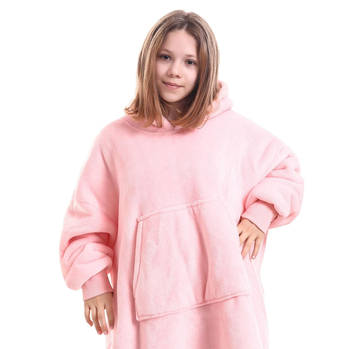Kids' Pink Blanket Hoodie with a Sherpa Lining