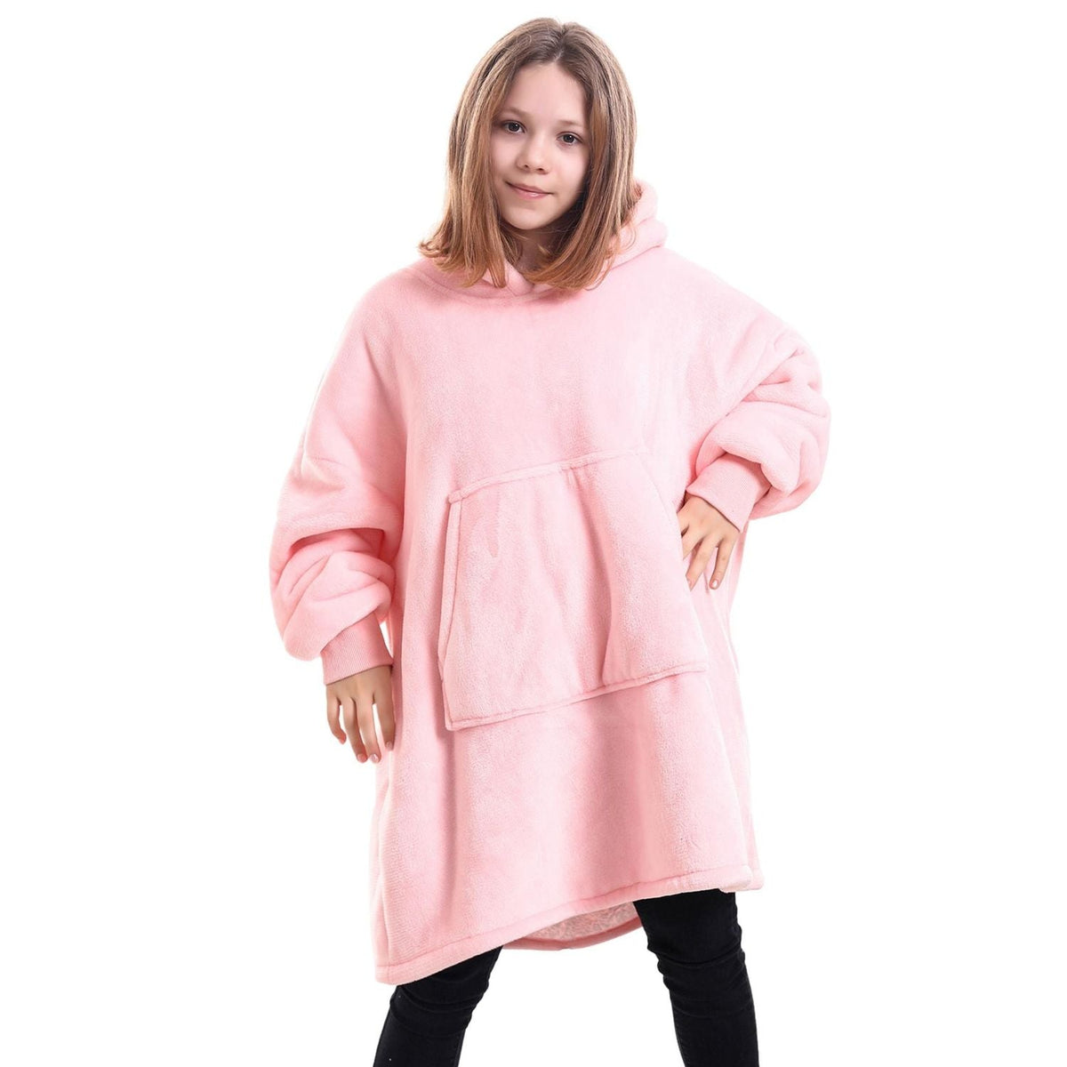 Kids' Pink Blanket Hoodie with a Sherpa Lining