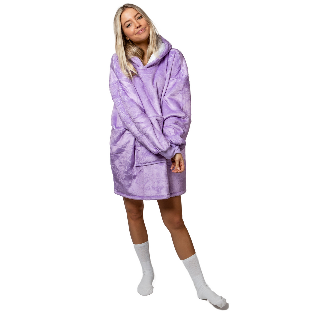 Plain Lilac Blanket Hoodie with a Sherpa Lining