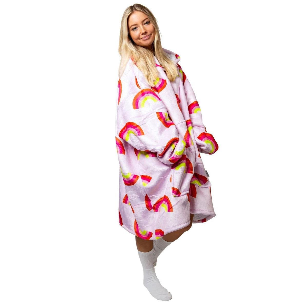 Rainbow Print Blanket Hoodie with a Sherpa Lining
