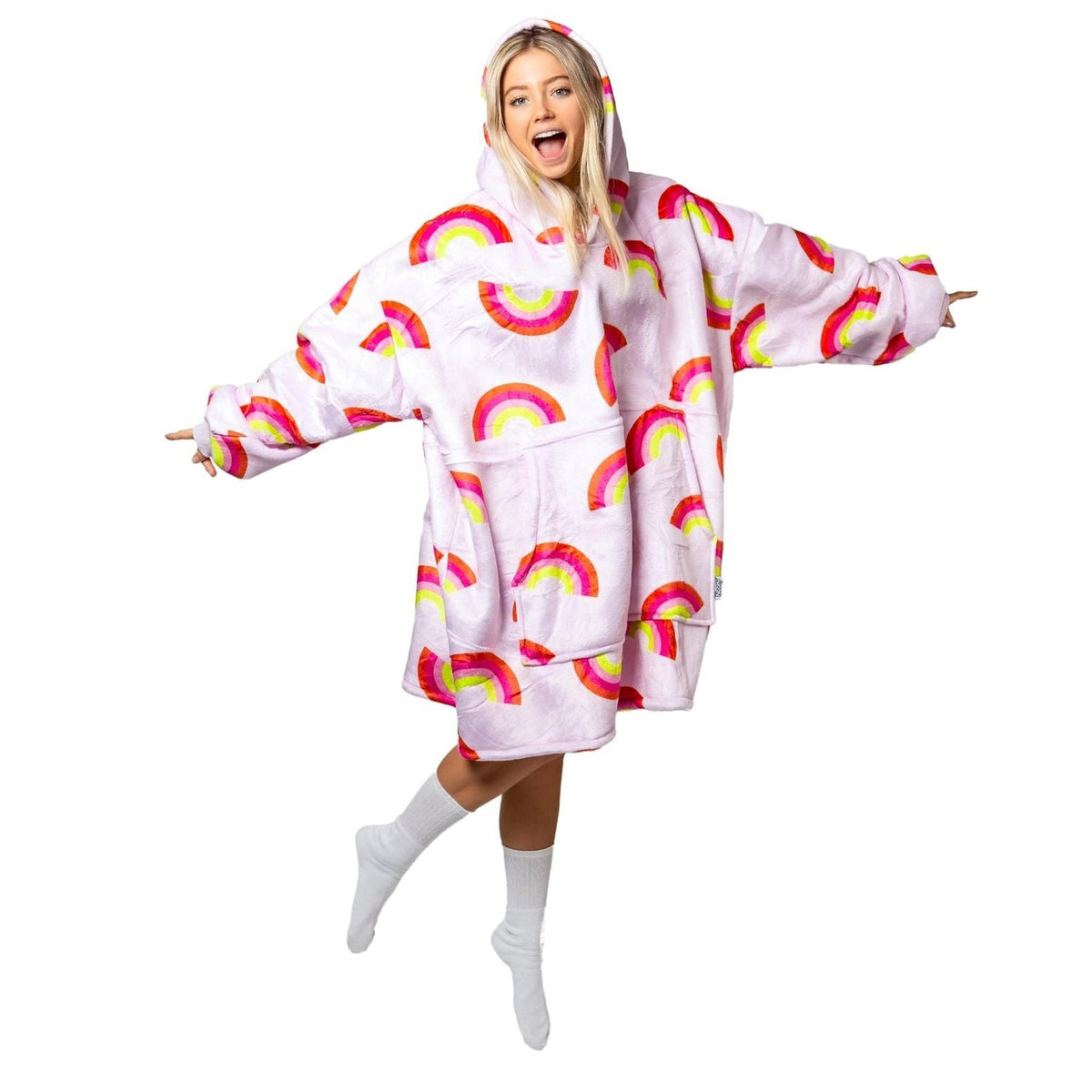 Rainbow Print Blanket Hoodie with a Sherpa Lining