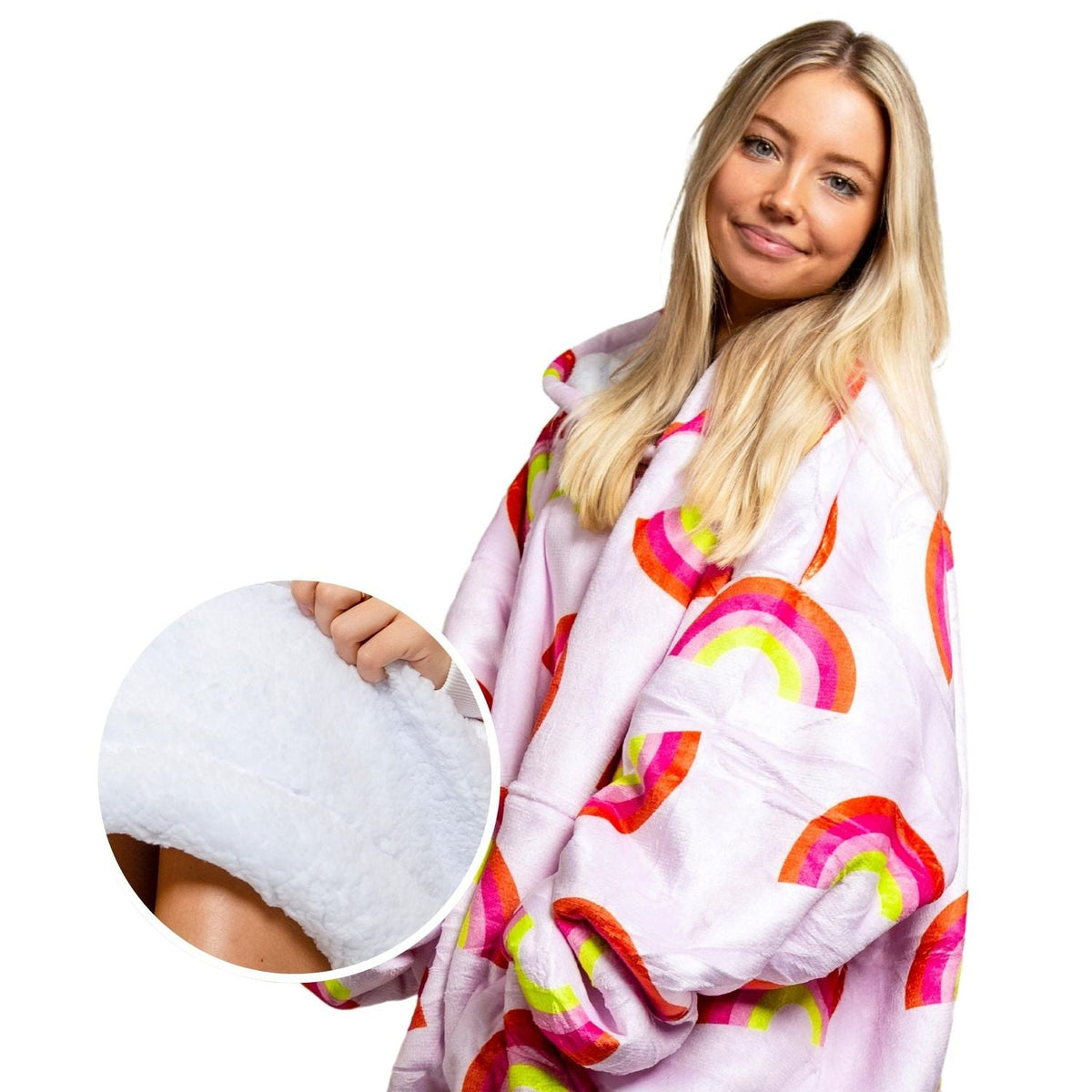 Rainbow Print Blanket Hoodie with a Sherpa Lining