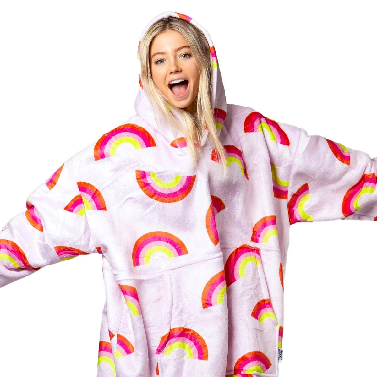 Rainbow Print Blanket Hoodie with a Sherpa Lining