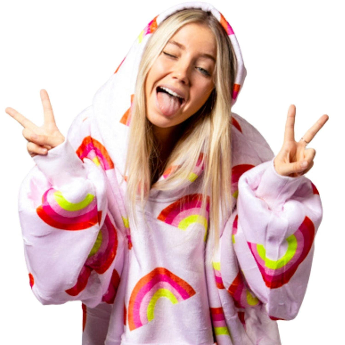 Rainbow Print Blanket Hoodie with a Sherpa Lining