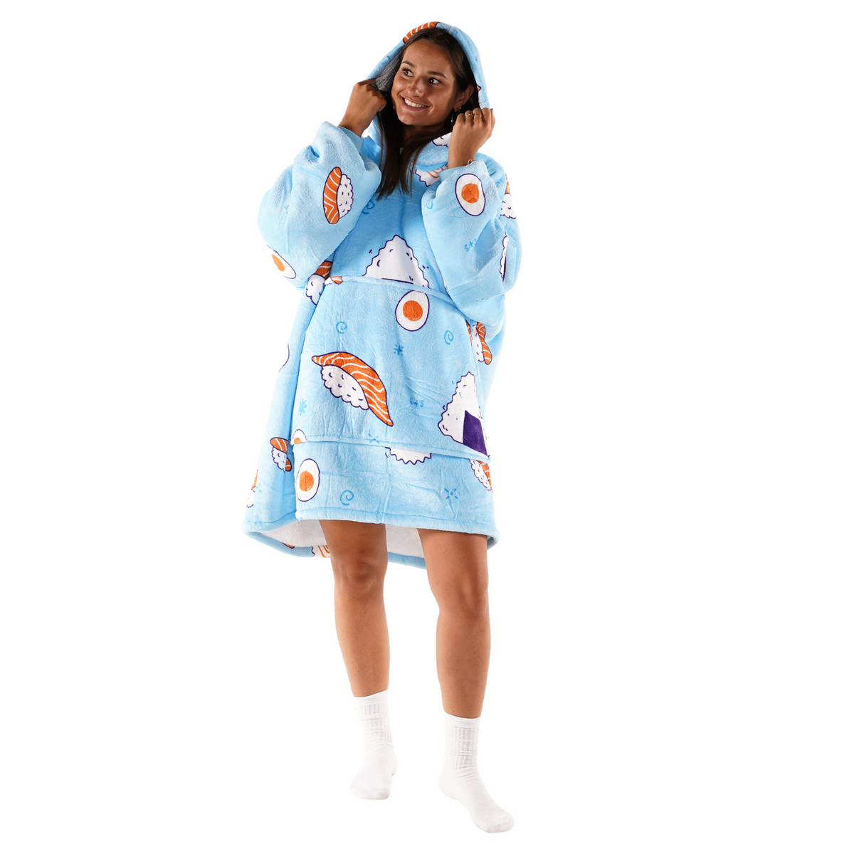 Sushi Print Blanket Hoodie with a Sherpa Lining