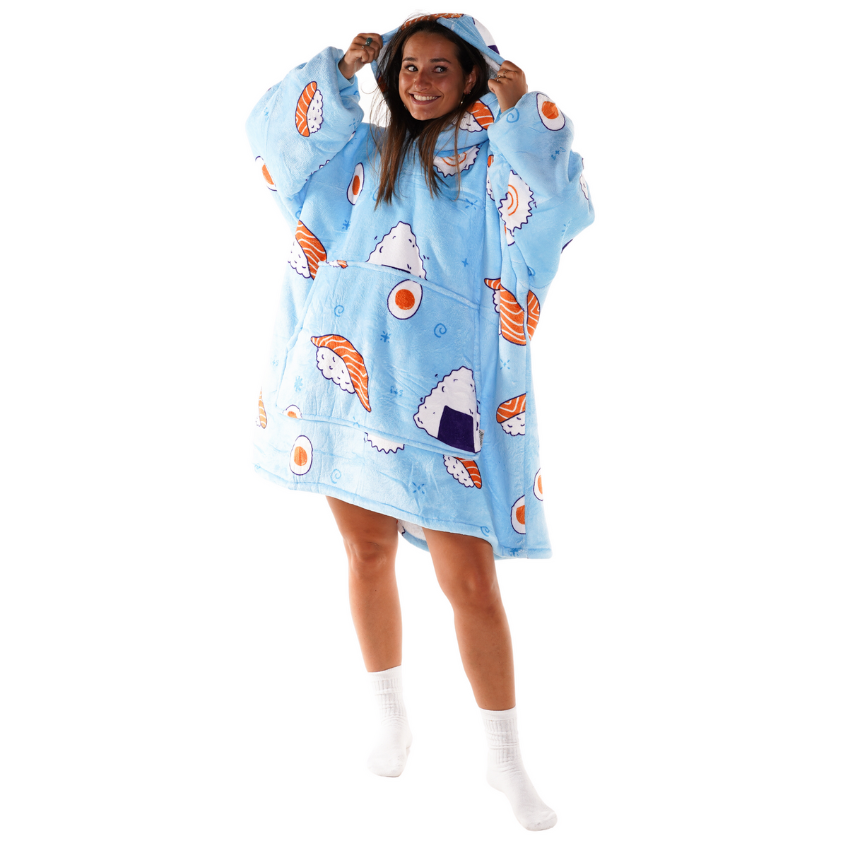 Sushi Print Blanket Hoodie with a Sherpa Lining