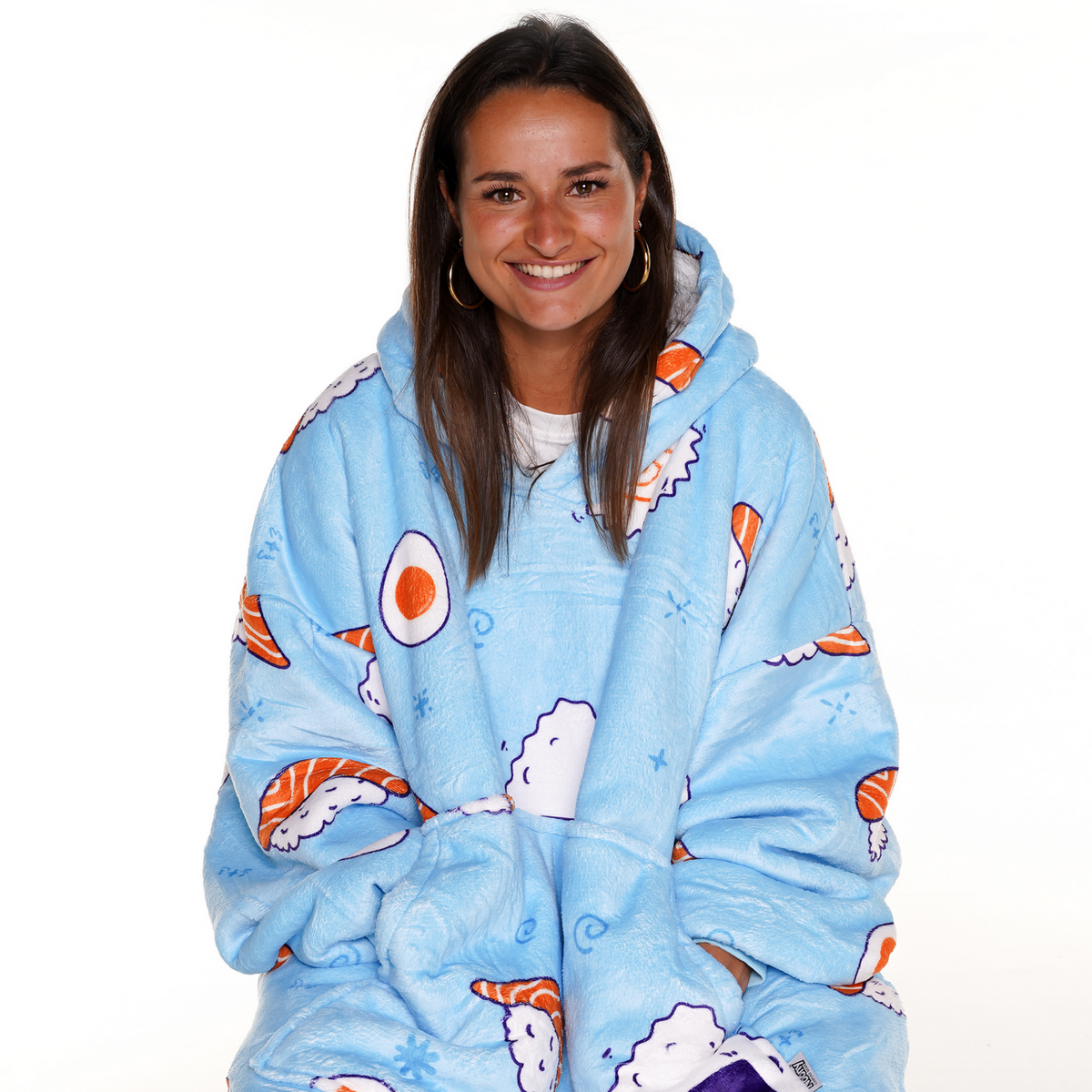 Sushi Print Blanket Hoodie with a Sherpa Lining