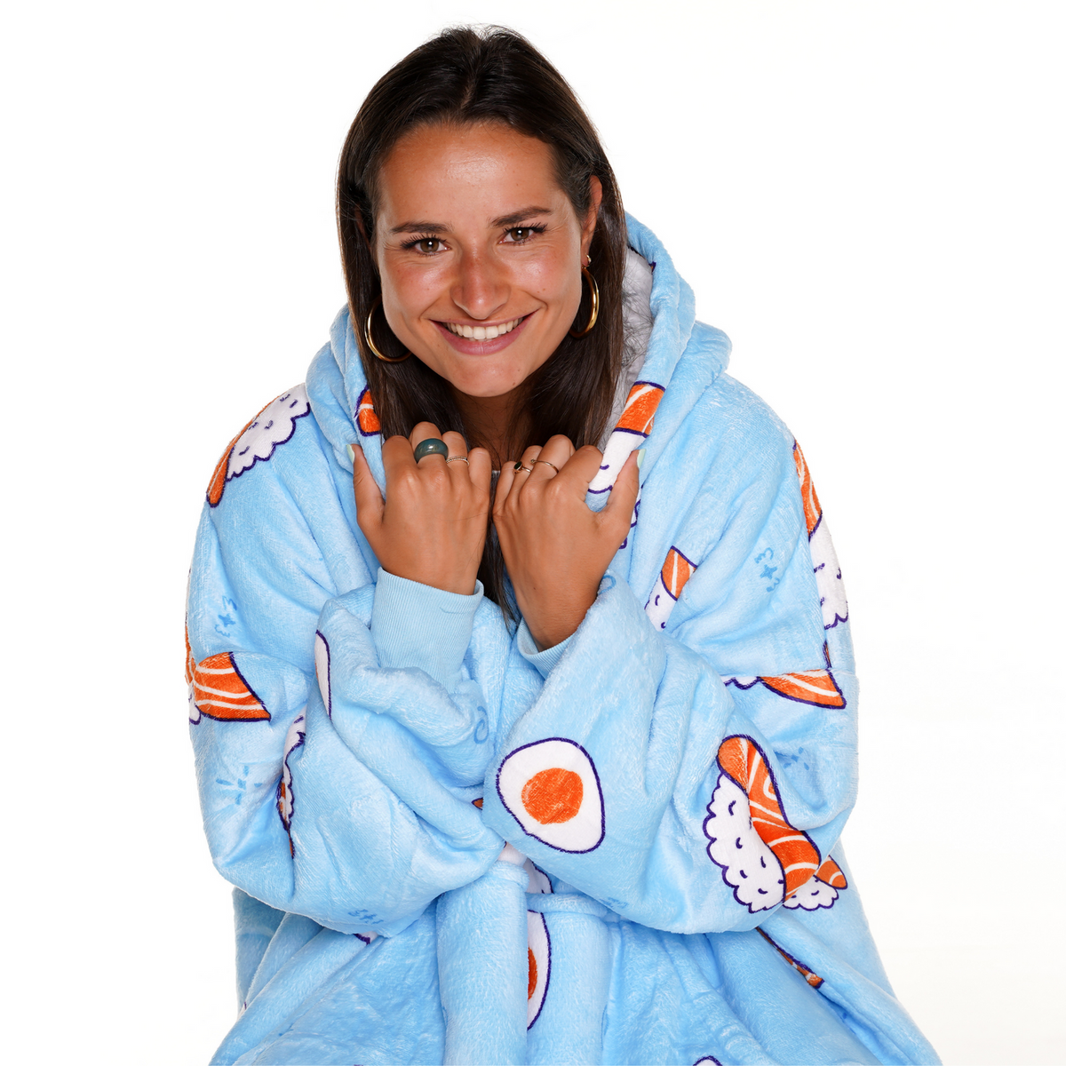 Sushi Print Blanket Hoodie with a Sherpa Lining