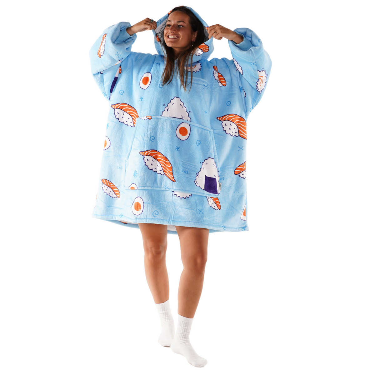 Sushi Print Blanket Hoodie with a Sherpa Lining