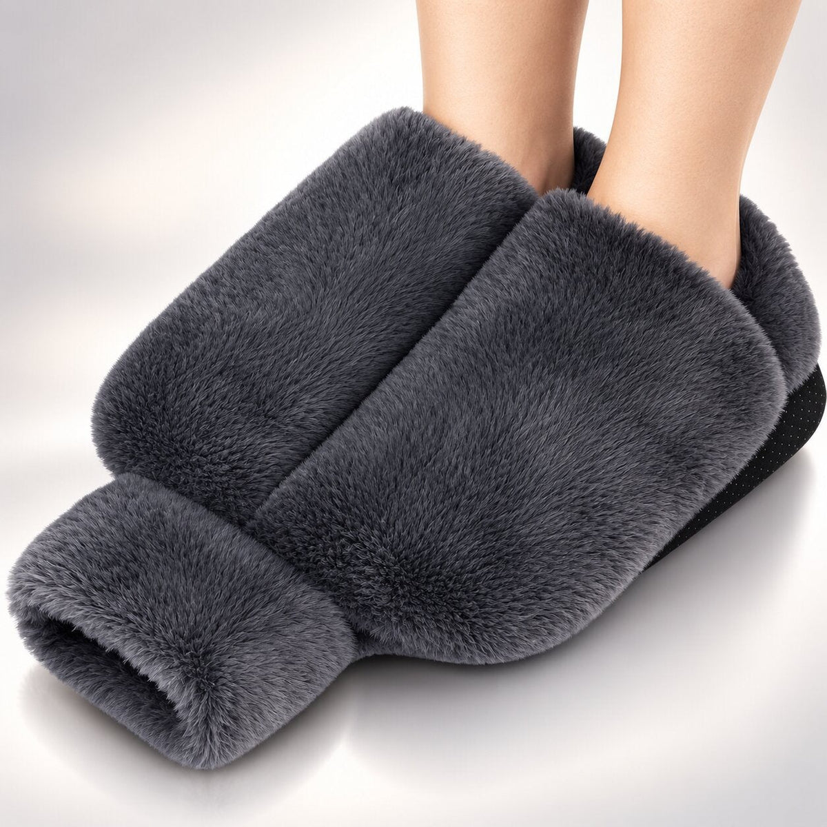 Hot water bottle foot warmer with a plush cover - grey