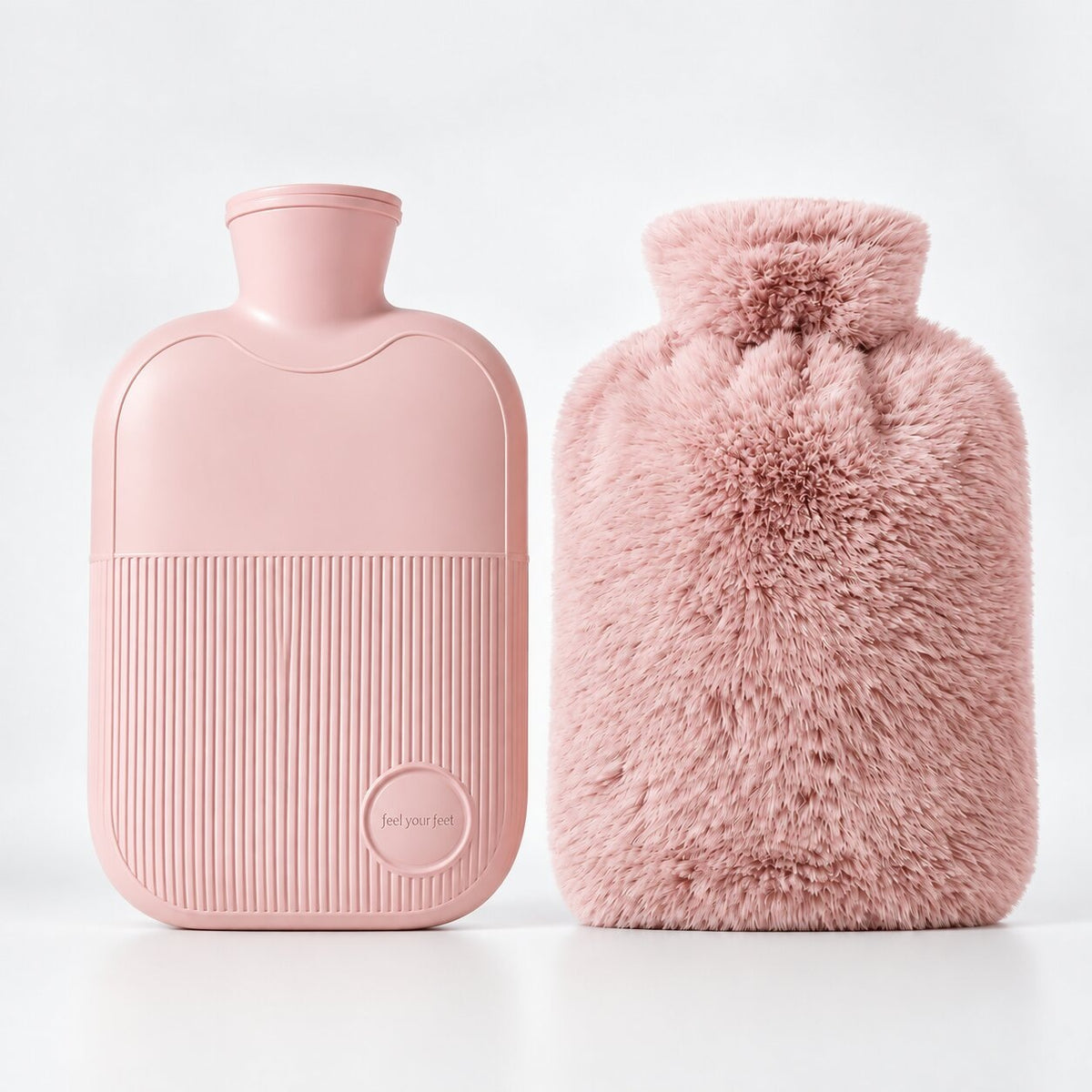 1 litre hot water bottle with a soft fluffy cover - pink