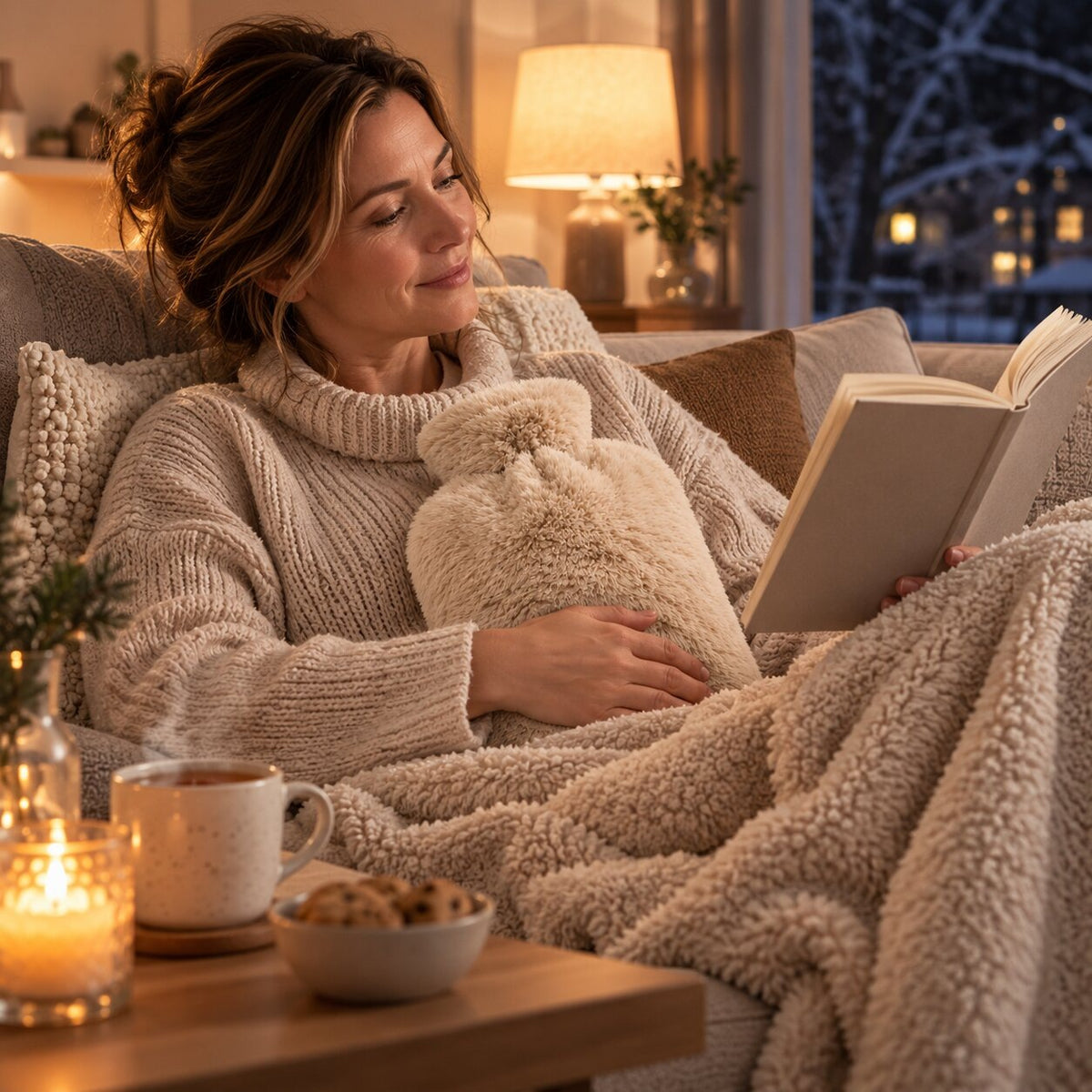1 litre hot water bottle with a soft fluffy cover - view 5