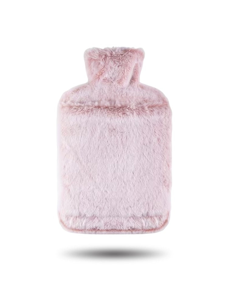 2 litre hot water bottle with a removable cover in soft, long-pile plush - pink