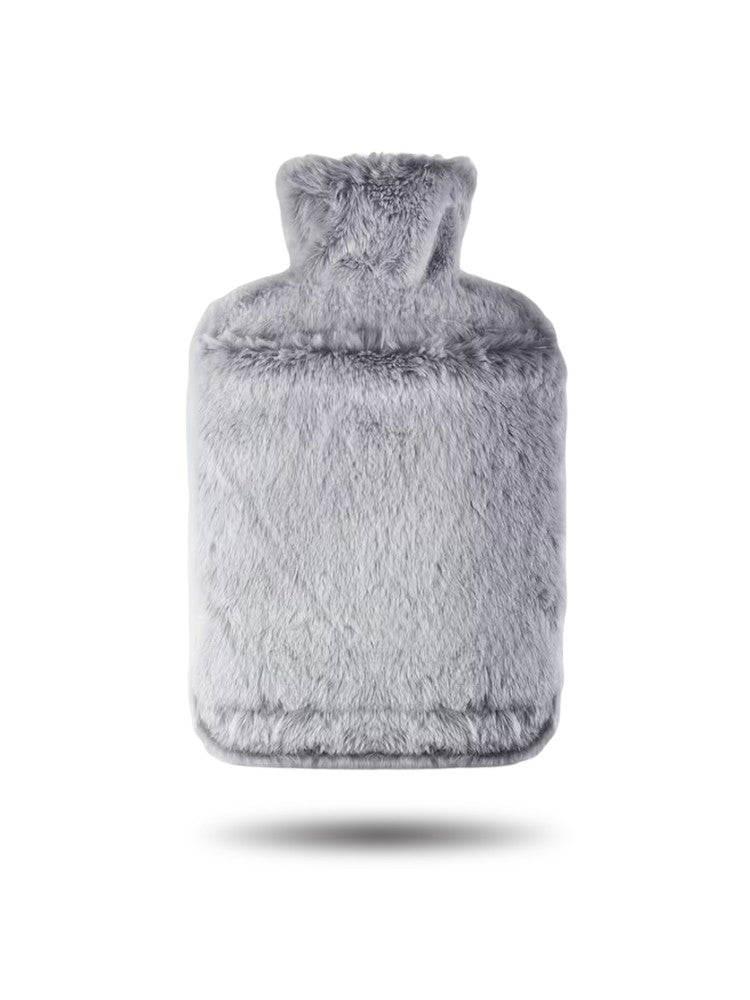 2 litre hot water bottle with a removable cover in soft, long-pile plush - grey