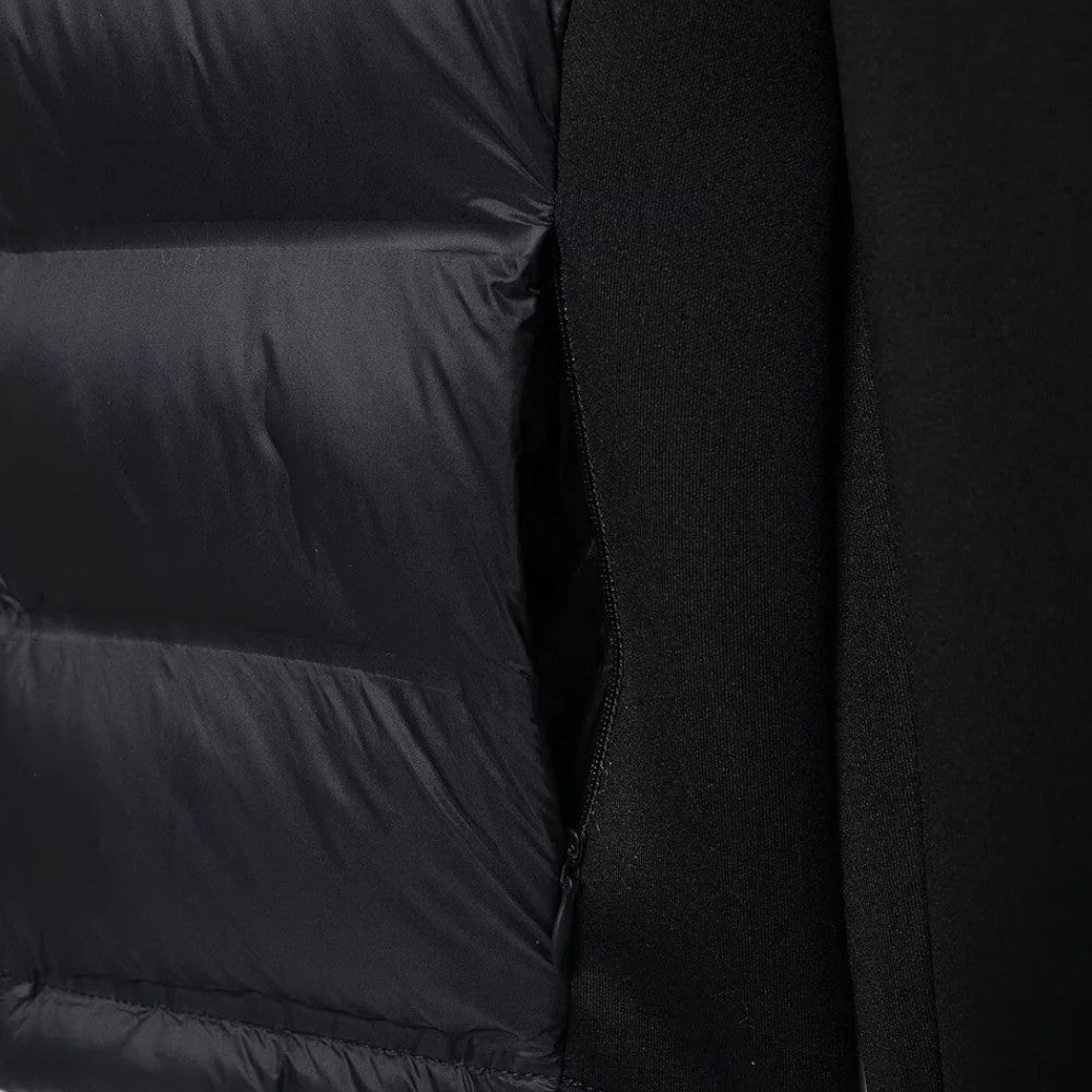 Women's hybrid puffer jacket with a hood and jersey sleeves