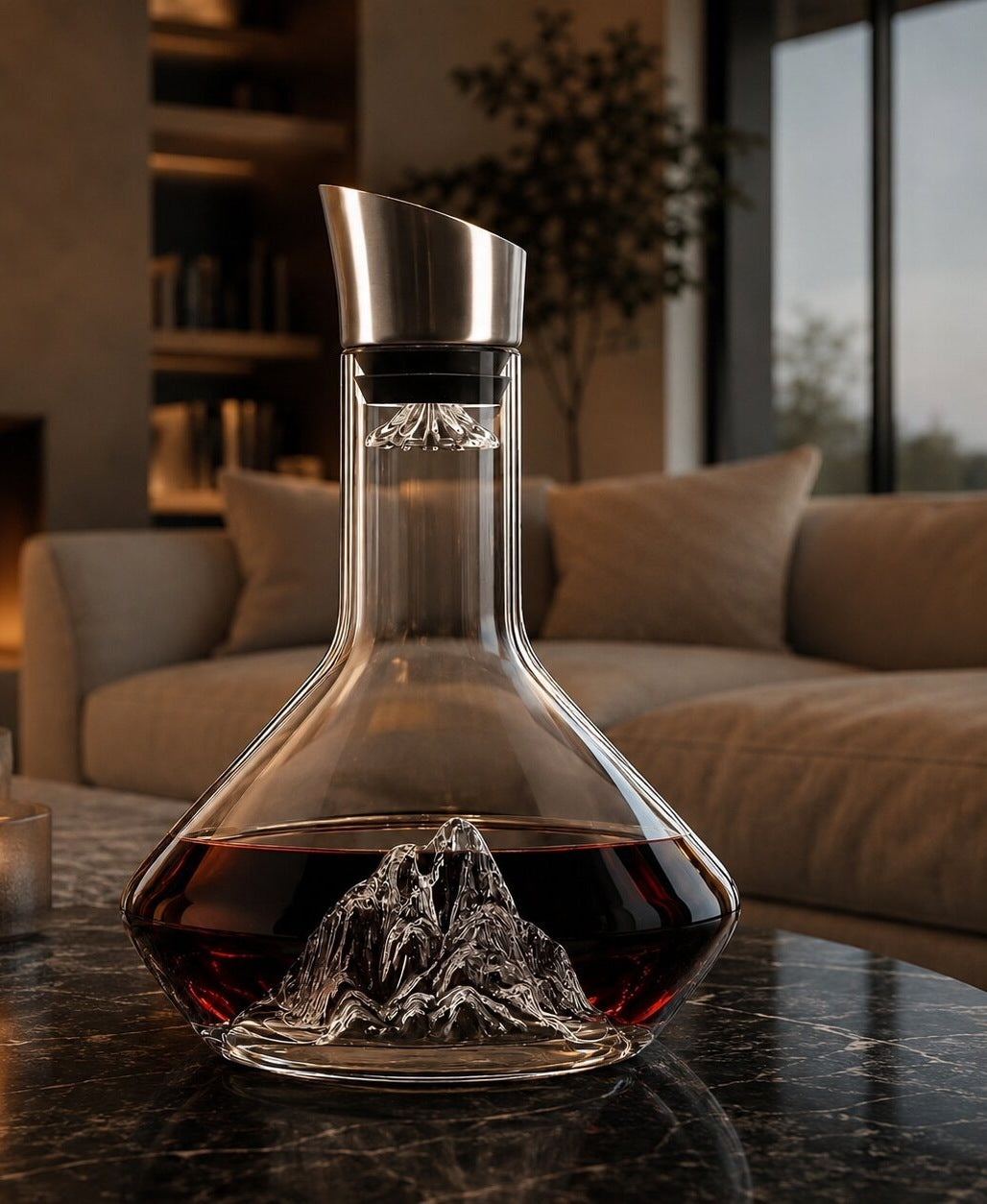 Glass wine decanter with a glass iceberg in the base and a pouring spout - view 6