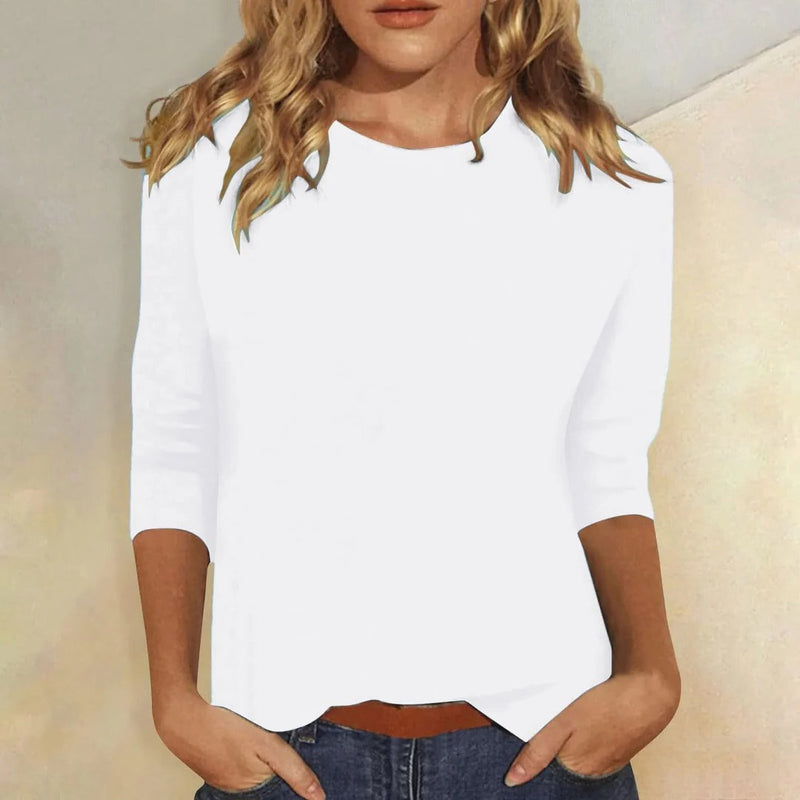 Women's Top - Women's Crew Neck 3/4 Sleeve Casual Everyda in Pink