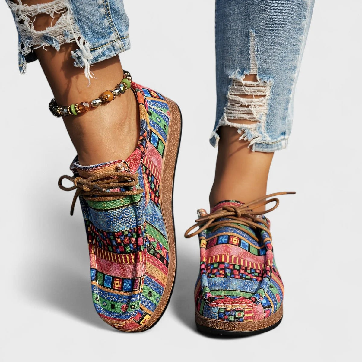 Women's Lace-Up Trainers in Green Multi