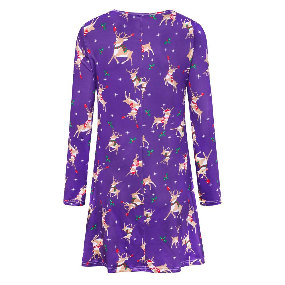 Women's printed jersey Christmas skater dress with long sleeves and a full skirt