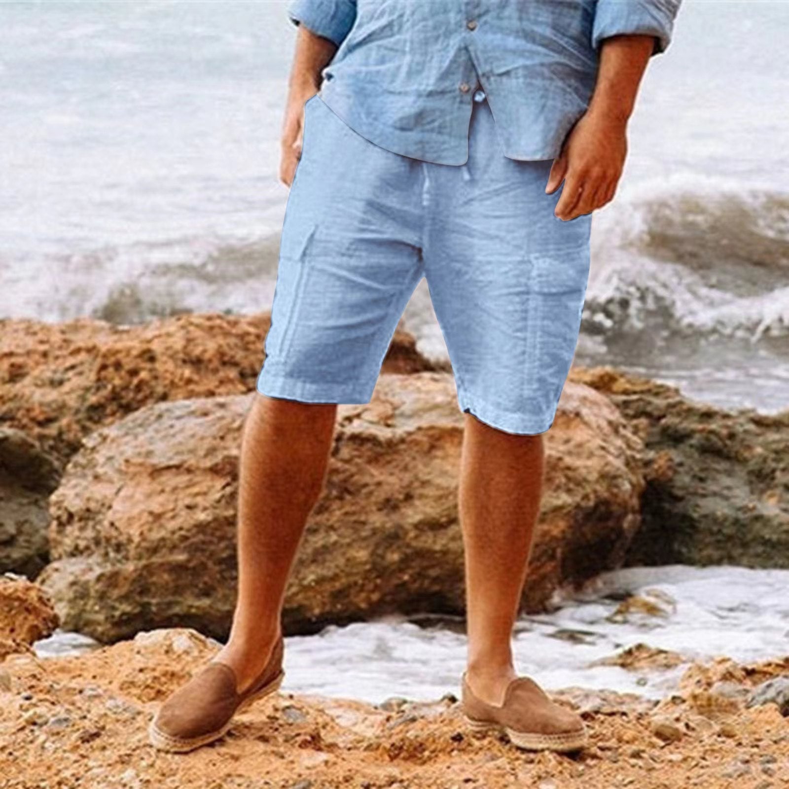 Men's Linen Shorts – Lightweight & Breathable – Ideal for Summer & Lei - back view