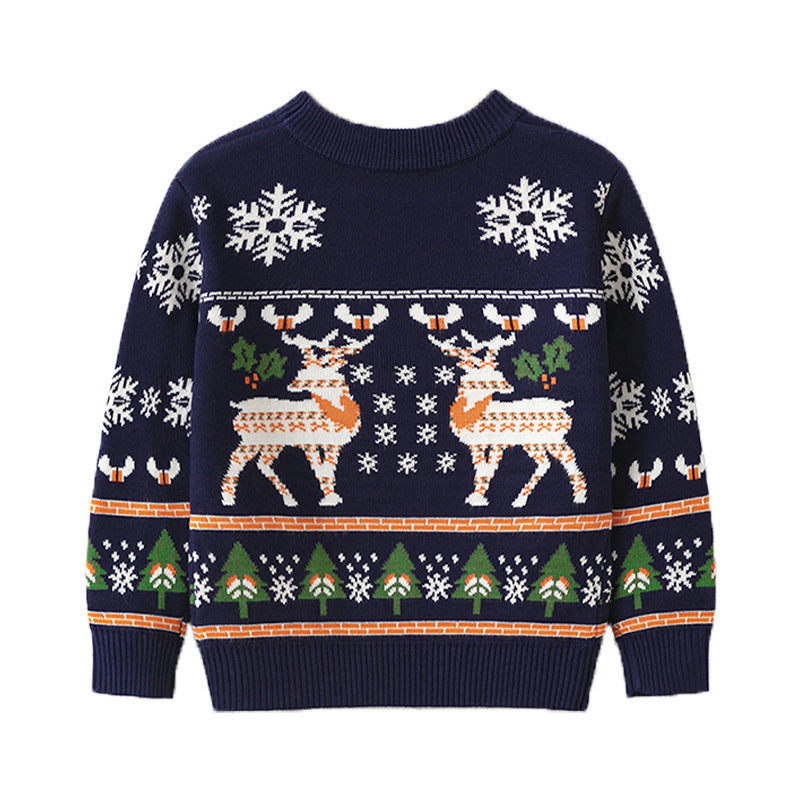 Kids' knitted Christmas jumper with a festive motif on the front