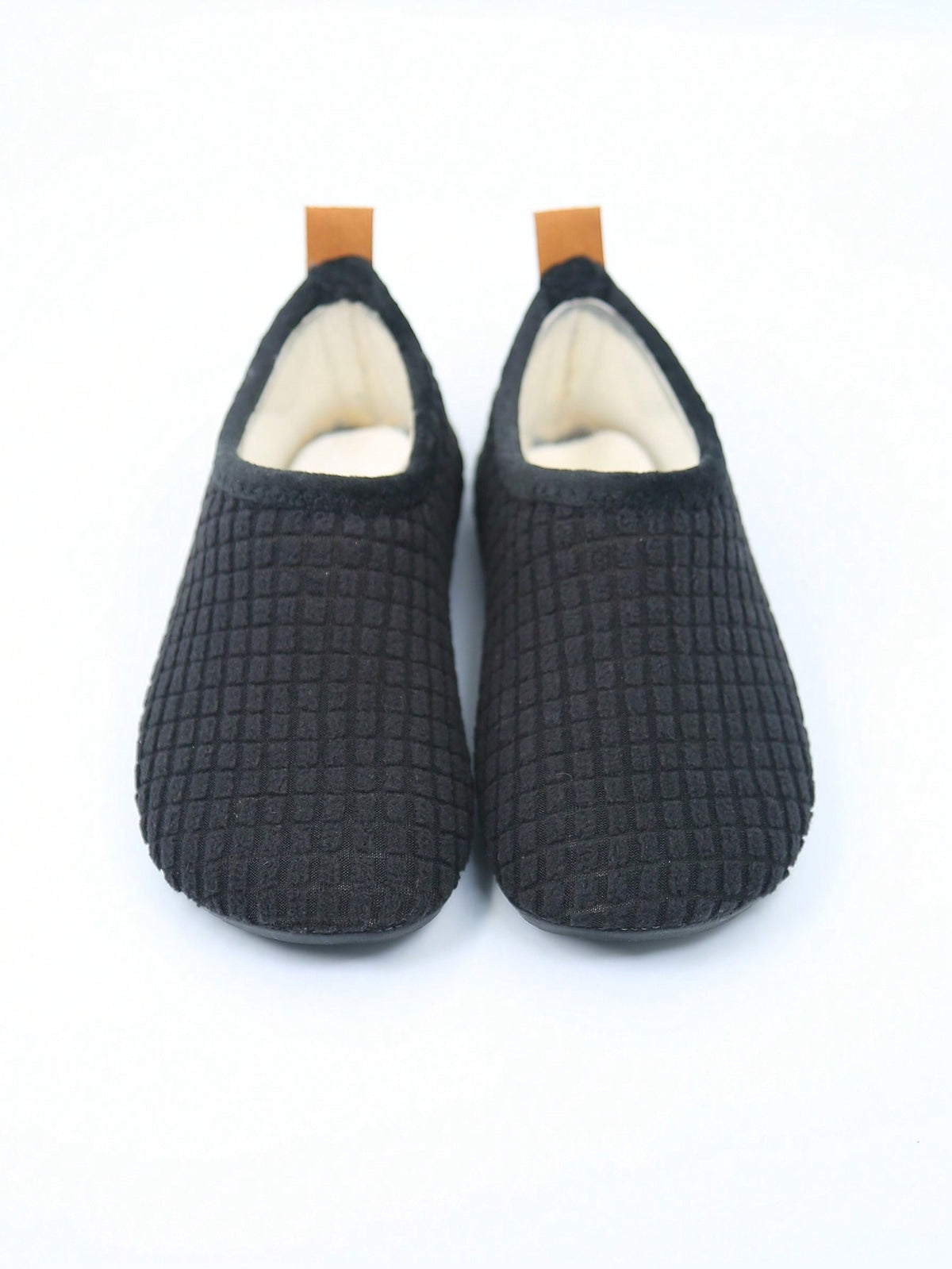 Slipper socks for kids with a soft lined upper, thin rubber sole and a pull-on loop at the heel - view 3