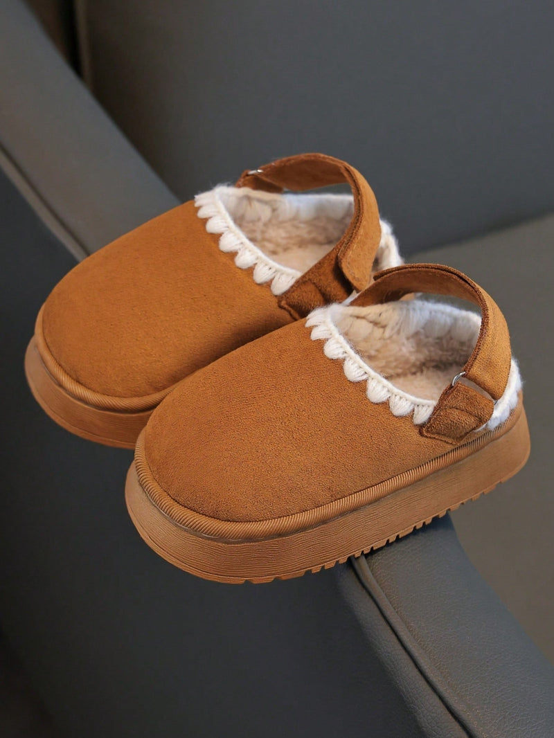 Kids slippers in a suede look with a hook-and-loop heel strap, plush lining and scalloped trim - view 2