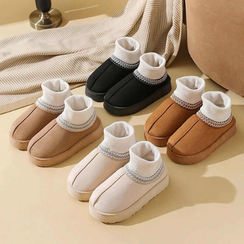 Platform slippers in suede look with a ribbed knit cuff over the ankle - view 2