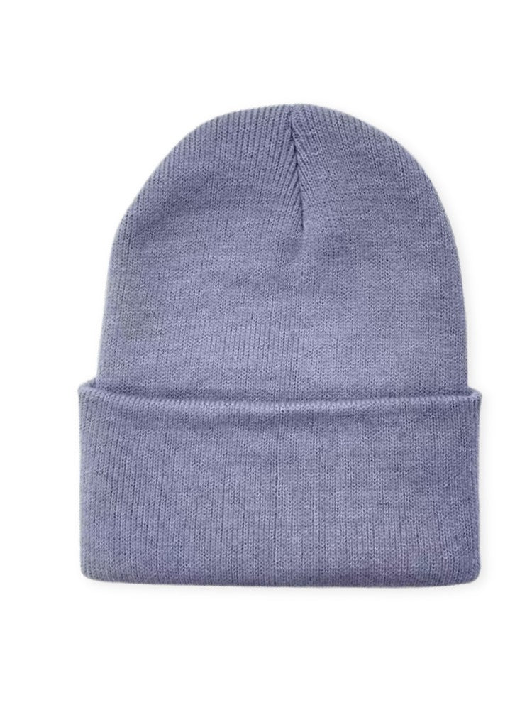 Knitted beanie with a deep turn-up cuff in a fine rib knit, for men and women - lavender grey