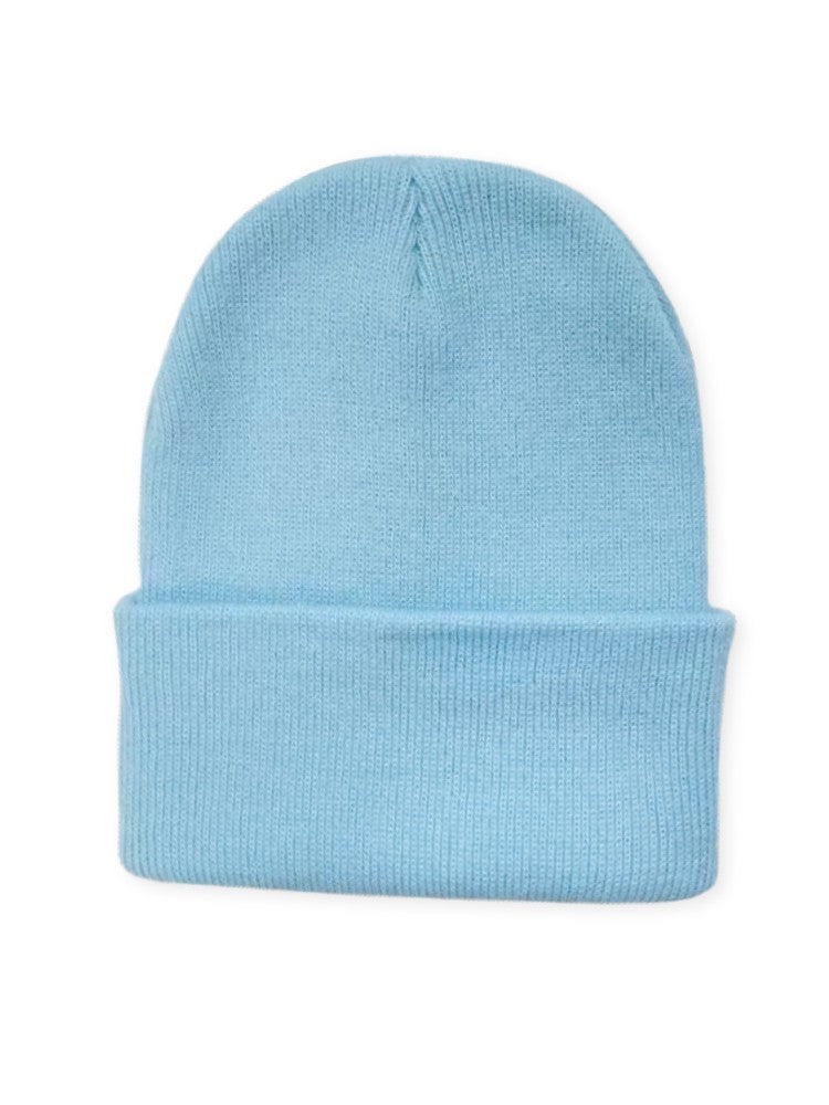 Knitted beanie with a deep turn-up cuff in a fine rib knit, for men and women - light blue