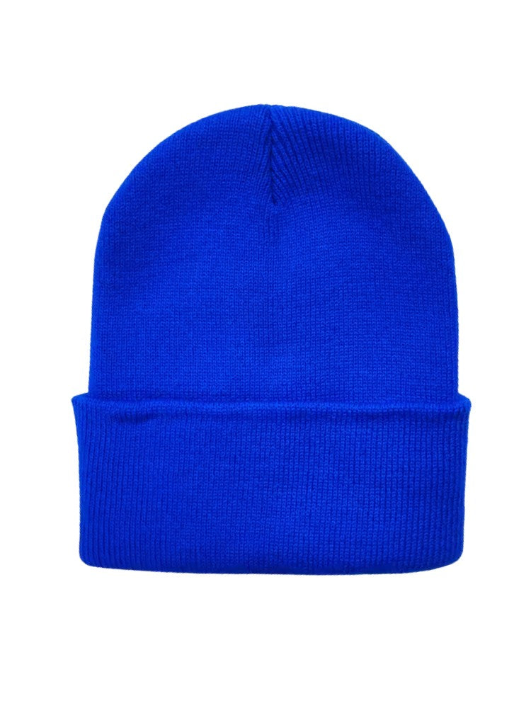 Knitted beanie with a deep turn-up cuff in a fine rib knit, for men and women - cobalt blue