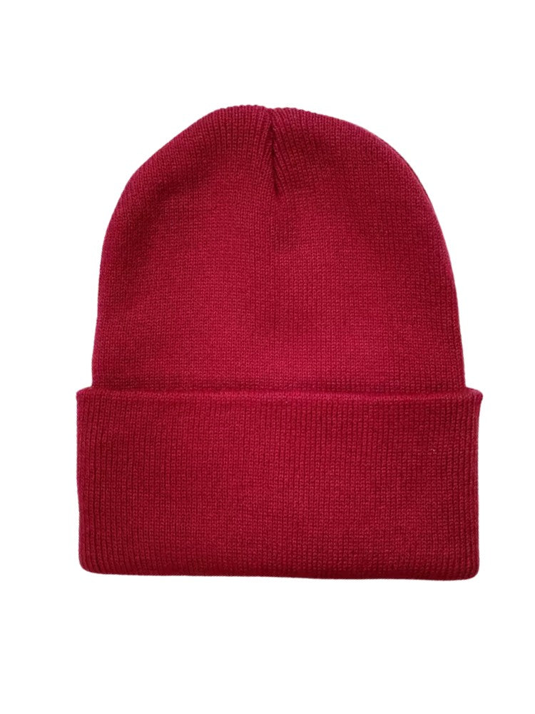 Knitted beanie with a deep turn-up cuff in a fine rib knit, for men and women - red