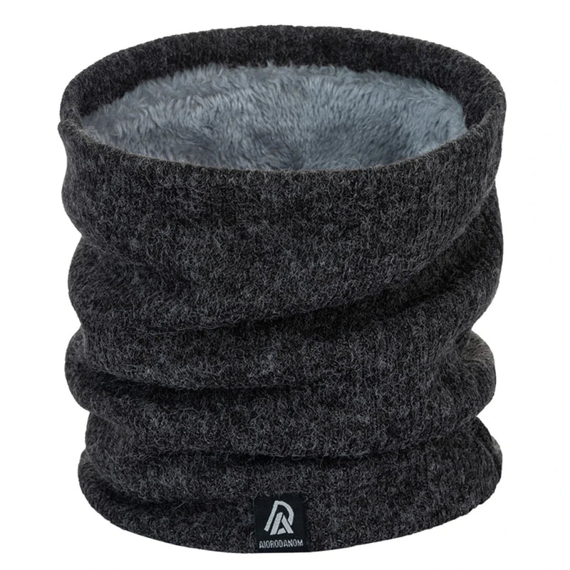Knitted neck warmer with plush lining and a small woven label - charcoal