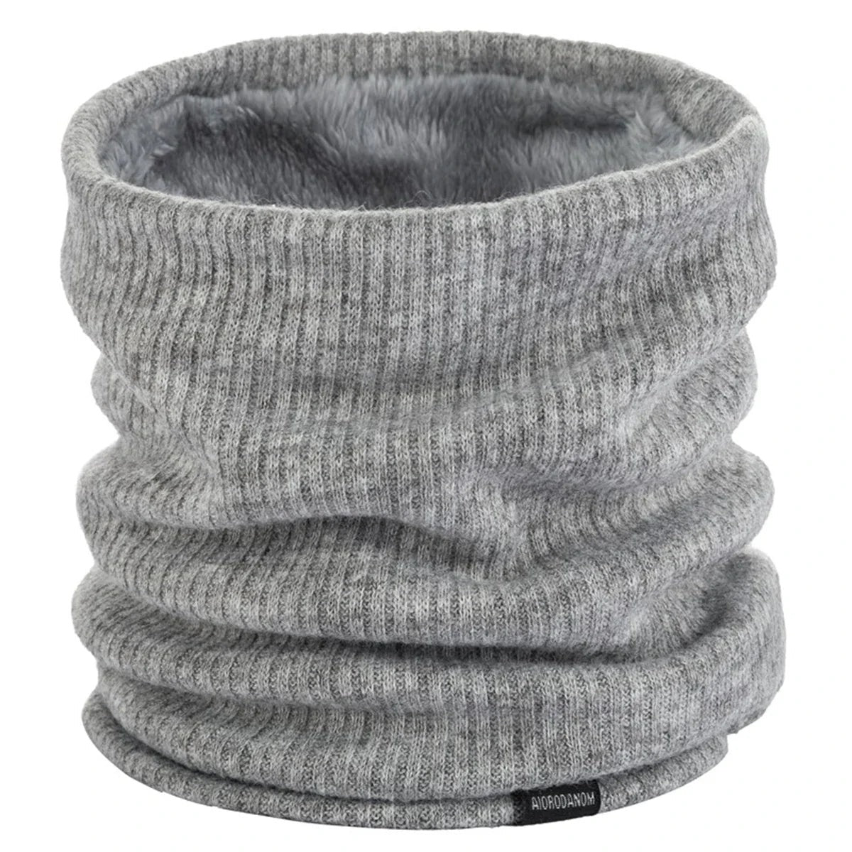 Knitted neck warmer with plush lining and a small woven label - light grey