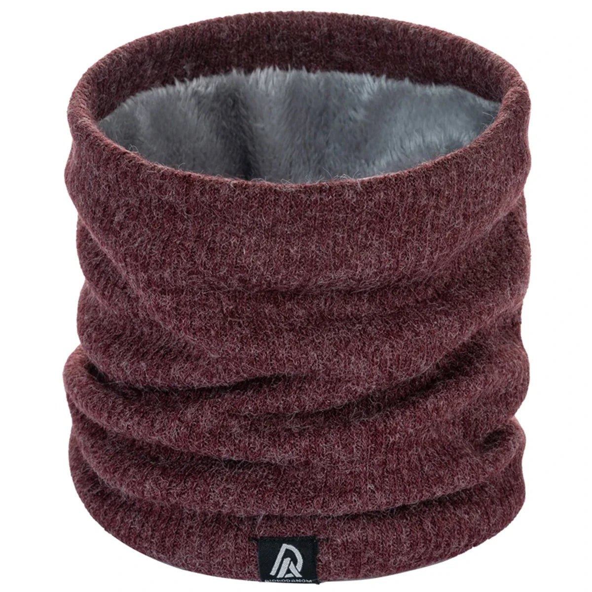 Knitted neck warmer with plush lining and a small woven label - burgundy