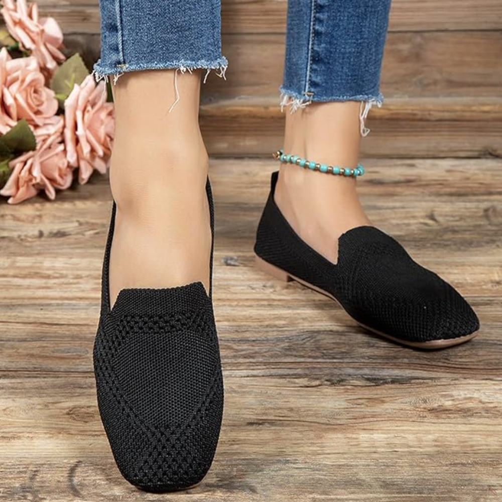 Women's knitted square-toe loafers