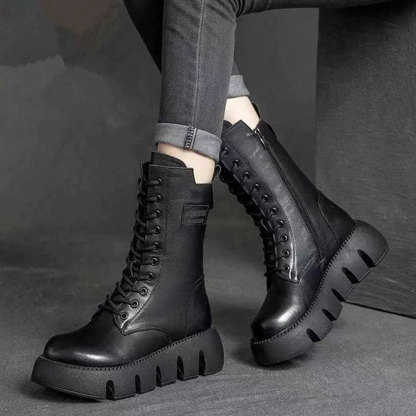 Women's lace-up platform boots with a side zip