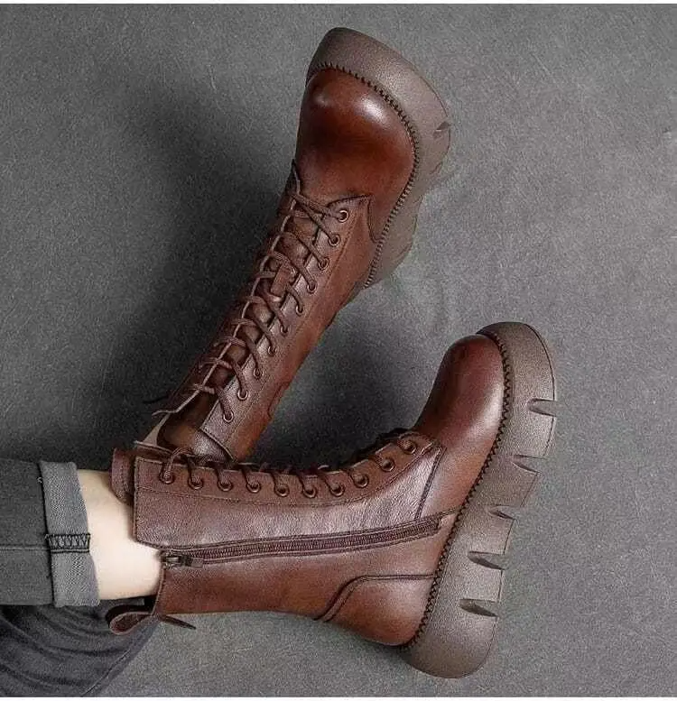 Women's lace-up platform boots with a side zip