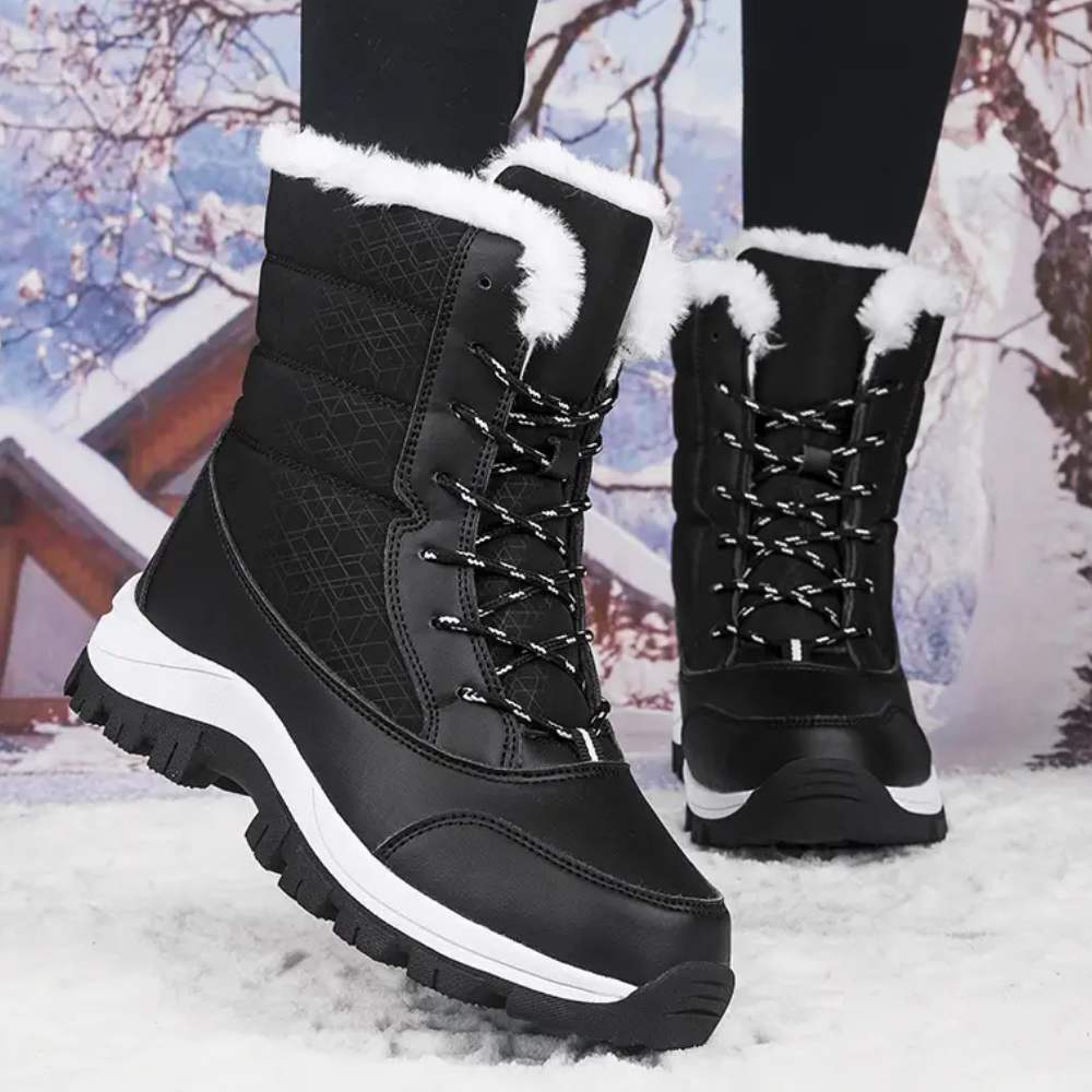 Women's lace-up snow boots with a plush collar
