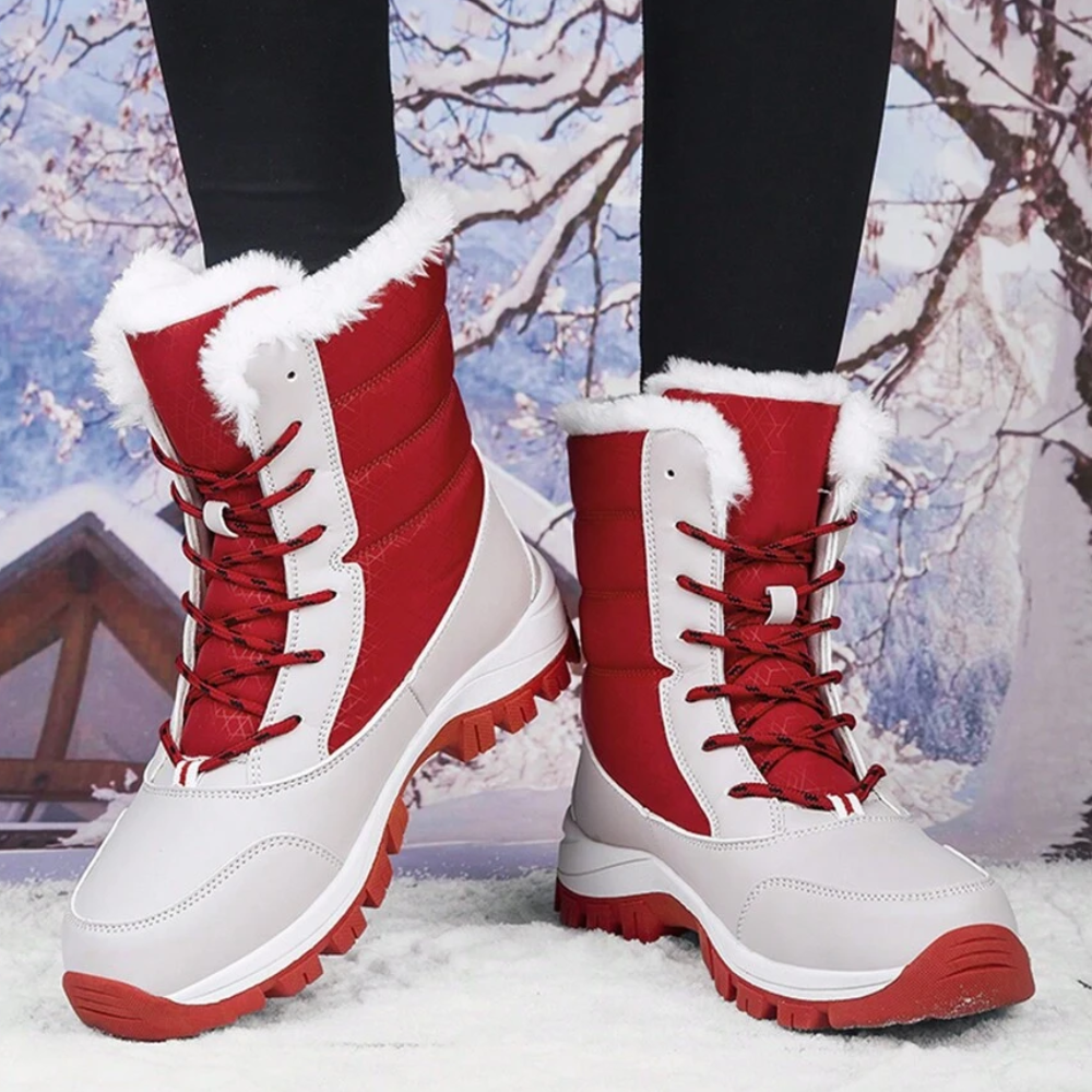Women's lace-up snow boots with a plush collar