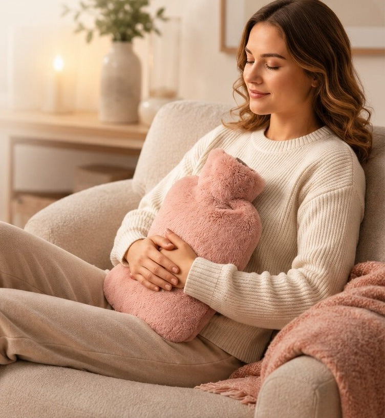 Large 2 litre hot water bottle with a long-pile plush cover - view 2