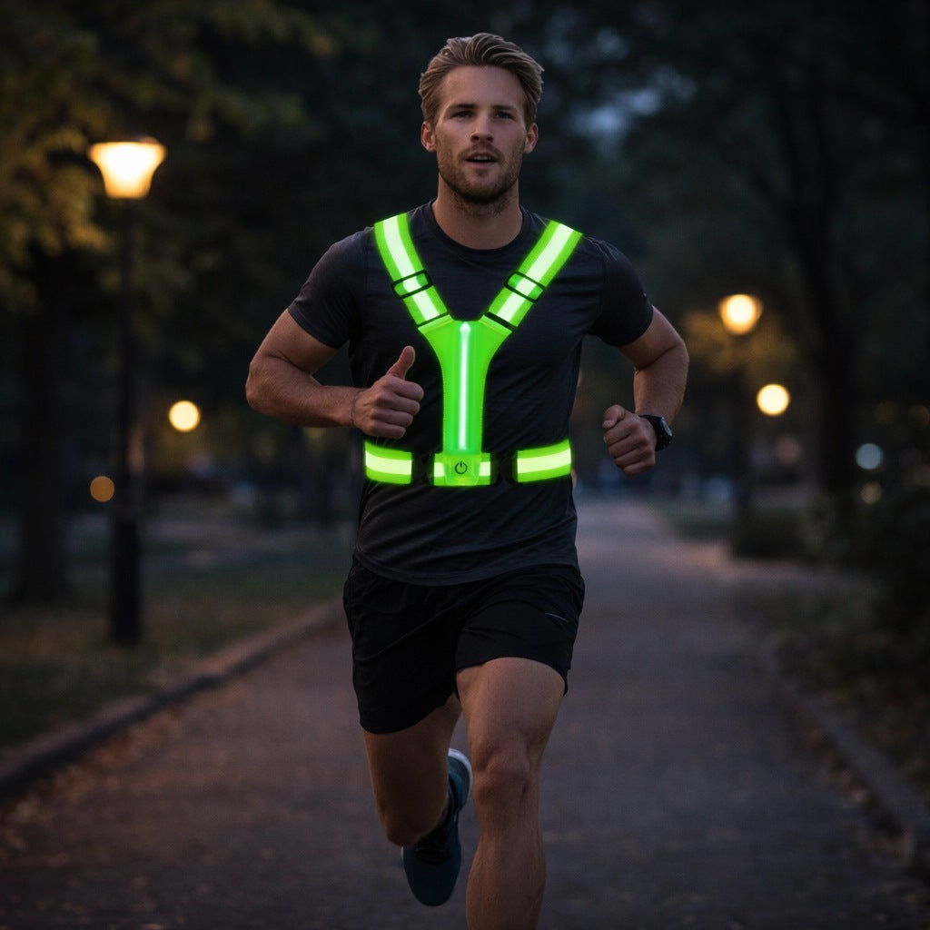 LED running vest with a light strip and reflective bands - view 2
