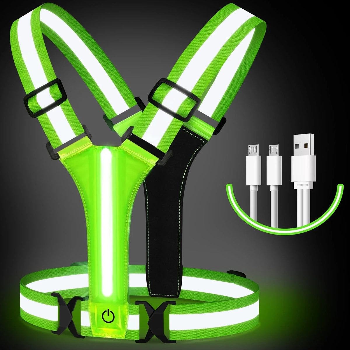 LED running vest with a light strip and reflective bands - view 3