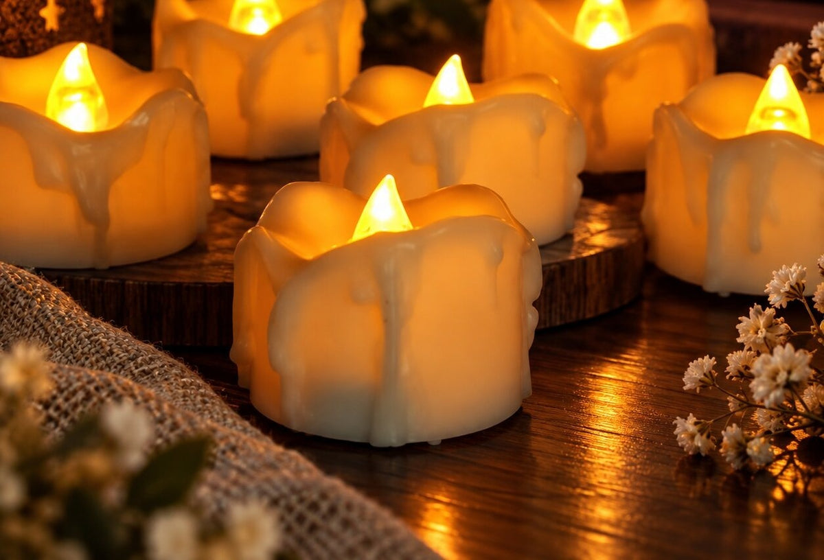 Twelve LED tea lights with a dripping-wax edge and a remote control - view 2