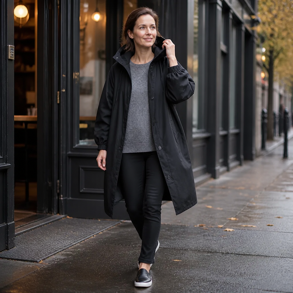 Women's long hooded coat - detail
